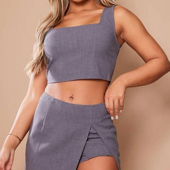 Pretty Little Things gray woven side slit mini skirt skort size 6 - Picture 2 of 11